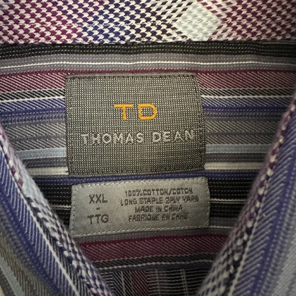 Thomas Dean Shirt Mens XXL MultiColored Striped‎ Flip Cuff Long Sleeve - Picture 5 of 6